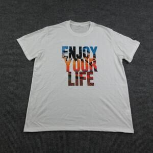 Enjoy Your Life Shirt Mens XL White Sunset Palm Beach Print Graphic Tee